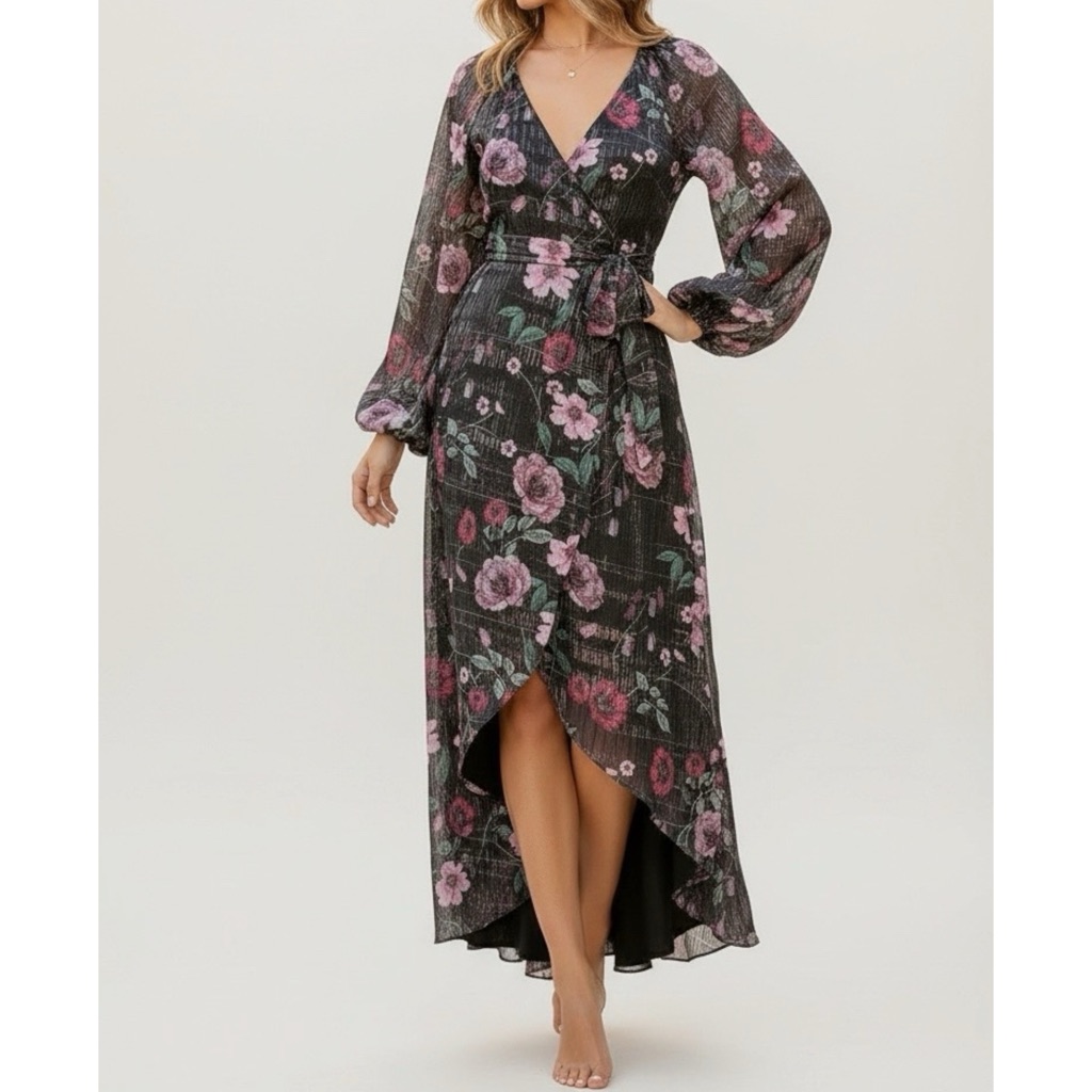 Tularosa Cora Wrap Maxi Dress, Midnight Floral, Medium